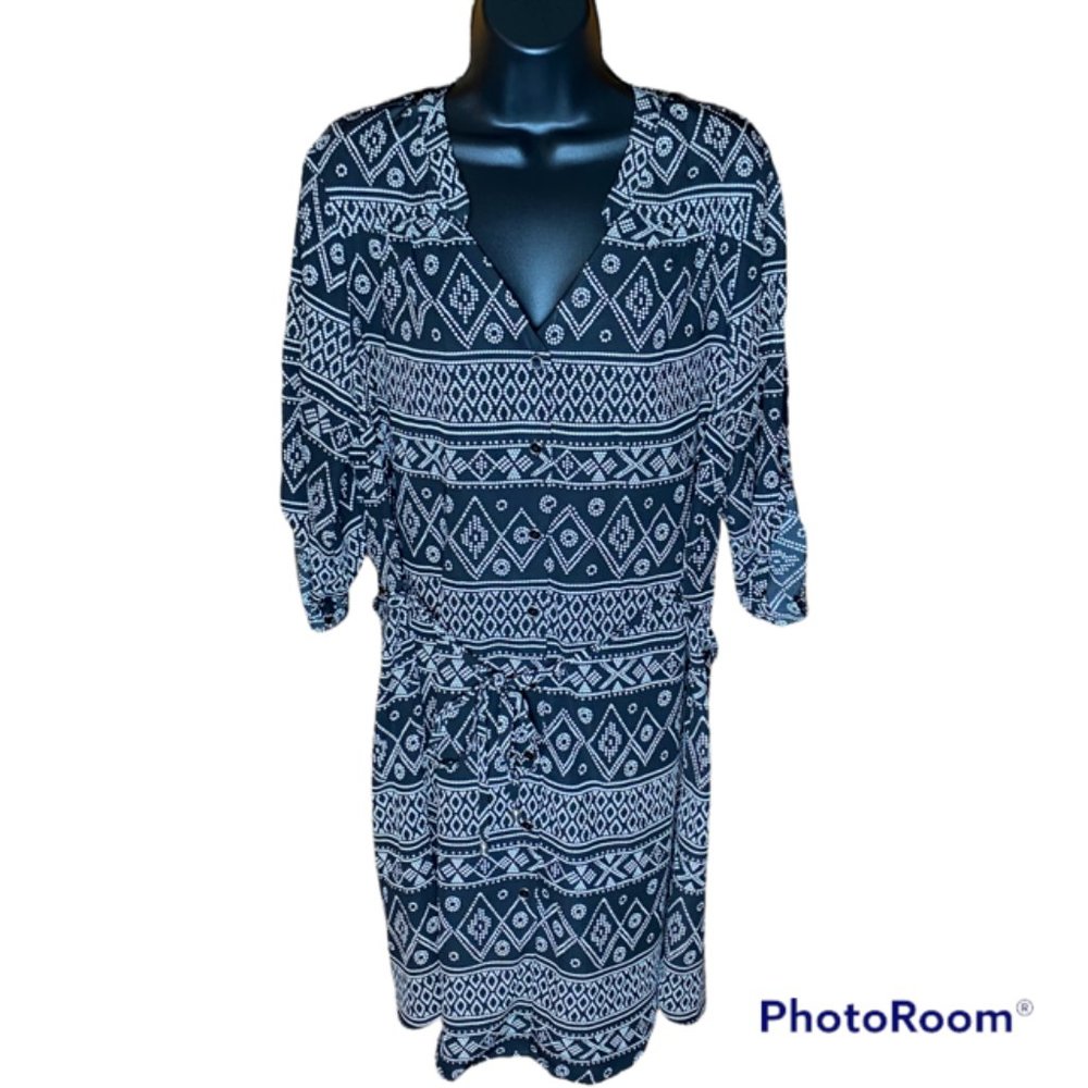 41 Hawthorn Dress - Long Sleeve, Black White Casual Dress, Size Large